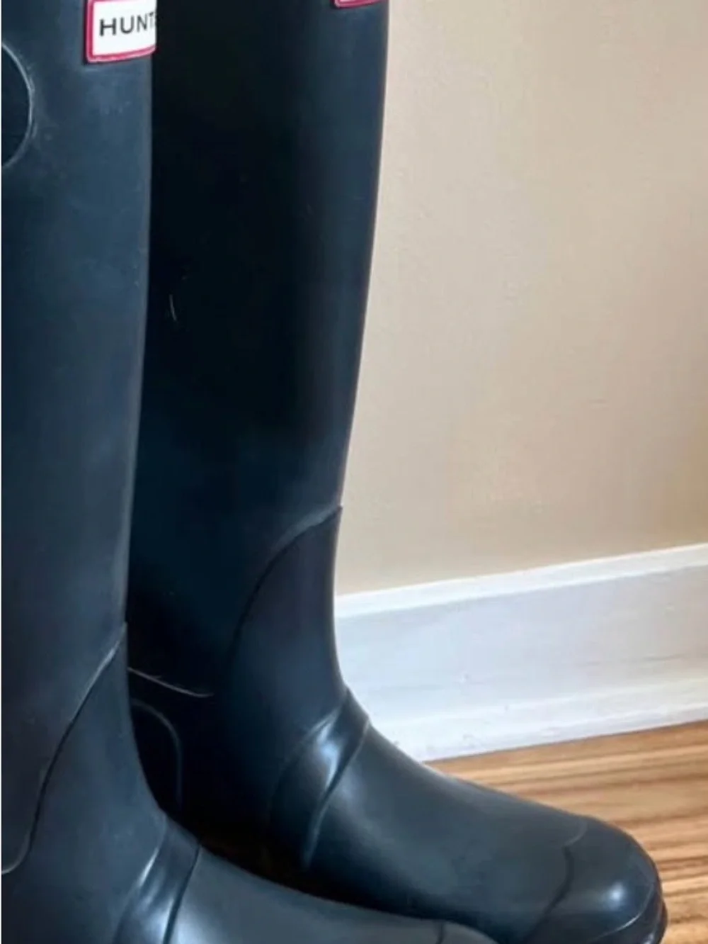 Hunter Original Tall Boots in Cream Interior with Black Logo
